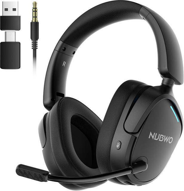 NUBWO Kabelloses Gaming-Headset mit Dual 2.4G und Bluetooth, faltbare Kopfhörer mit geräuschunterdrückendem Mikrofon in Schwarz oder WhitePink - Bild 1