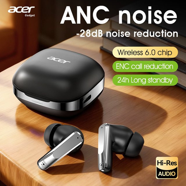 Acer Ohr646 Kabellose In-Ear Bluetooth-Kopfhörer mit ANC-Geräuschunterdrückung und Ladeetui in Beige - Bild 1