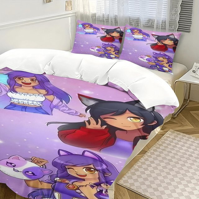Flylo Bettwäsche Set Aphmau Cartoon Design in Lila, bestehend aus Bettbezug und Kissenbezug, B/H: 90 x 200 cm - Bild 1