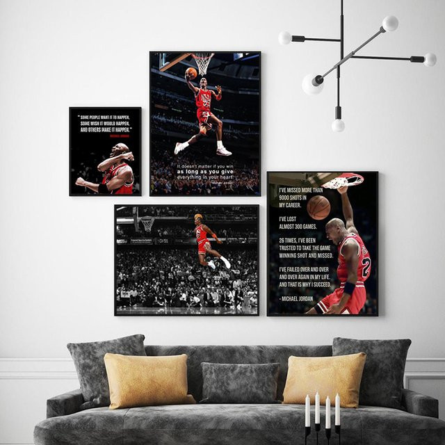 Basketball Poster Jordan Slam Dunk Wettbewerb Leinwand Wanddekoration für dein Zimmer in Multicolor - Bild 1