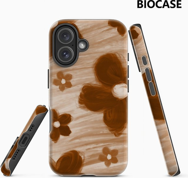 Potdemiel Handyhülle mit braun getönten Blumen für iPhone 17 16 15 14 13 12 Pro Max Plus mit doppelschichtiger Rückseite - Bild 1