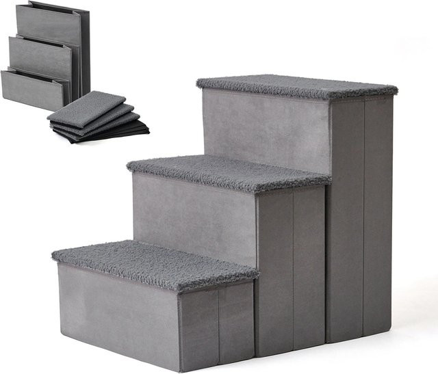 Relaxdays Hundetreppe aus MDF und Polyester in Grau, faltbar mit Stauraum, B/T/H: 48 x 40 x 54 cm - Bild 1