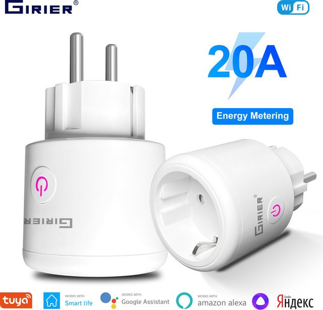 GIRIER Tuya Smart Wifi Stecker EU in Weiß mit Power Monitoring, 20A, 4200W, kompatibel mit Alexa, Hey Google und Yandex Alice - Bild 1