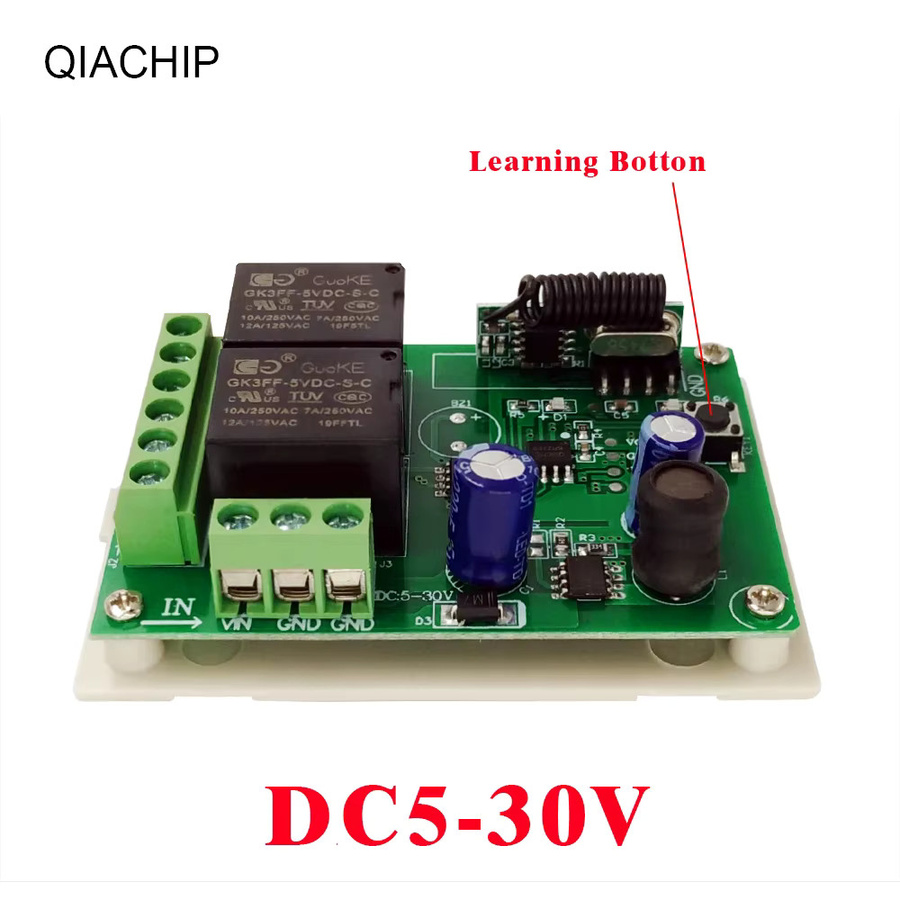 QIACHIP 433MHz RF Funk-Empfänger mit 2-Tasten Wandpanel für intelligente Beleuchtung, DC 5V 12V 24V 48V - Bild 2