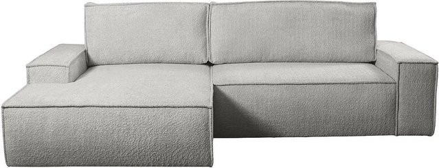 Vente-unique Schlafsofa Amelia in Grau mit L-Form und Bouclé-Stoff, Breite: 267 cm - Bild 1