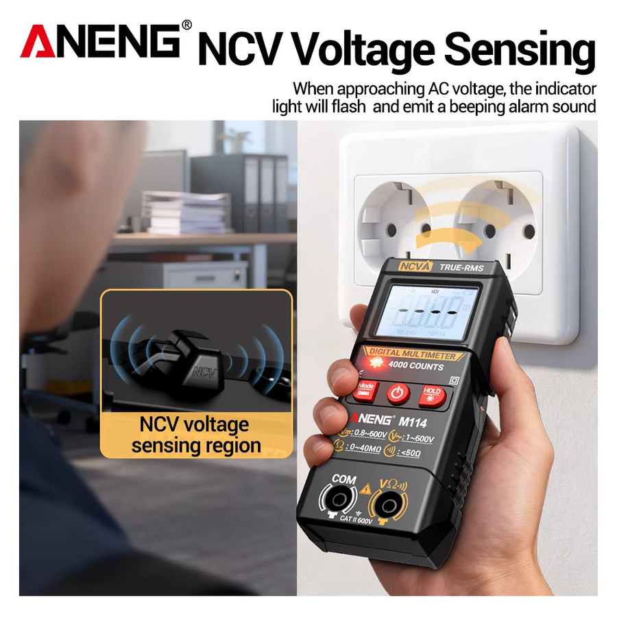 ANENG M114 Digital-Multimeter Tester in Schwarz mit DC/AC-Spannung, NCV, Widerstand und automatischer Hintergrundbeleuchtung - Bild 3
