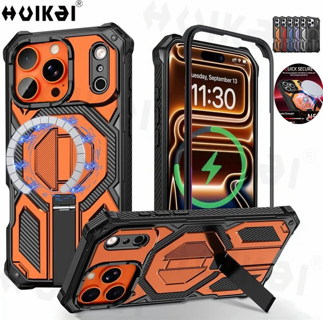 Huikai Magnetische Schutzhülle für iPhone 17 Pro Max und iPhone 16 Pro Max, Stoßfest mit militärischem Schutzgrad, Orange - Bild 1