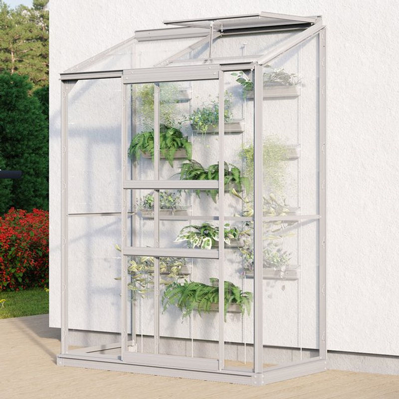 Vitavia Anlehn-Gewächshaus Styx 900 in Silber mit ESG-Glas und Aluminiumrahmen, B/H/T: 130,6 x 182,3 x 68,8 cm - Bild 3