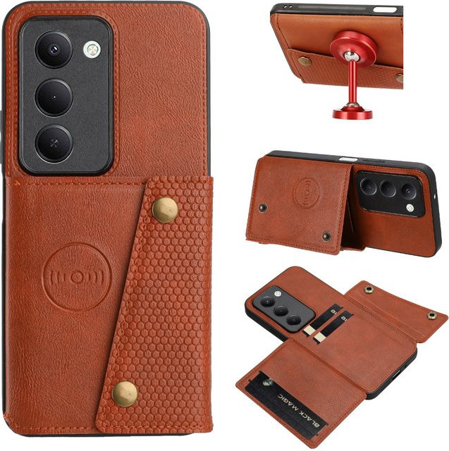 Luxus Lederhülle mit Magnet-Kartenhalter für Xiaomi Redmi 15 4G 5G in Schwarz und Braun - Bild 1