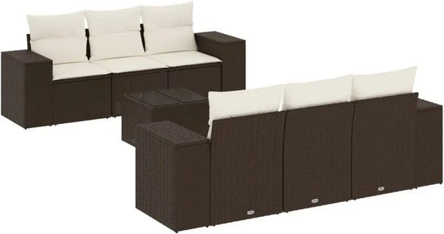 vidaXL 7-teilige Garten-Sitzgruppe aus Polyrattan in Braun mit UV-beständigen Kissen und Metallrahmen - Bild 1
