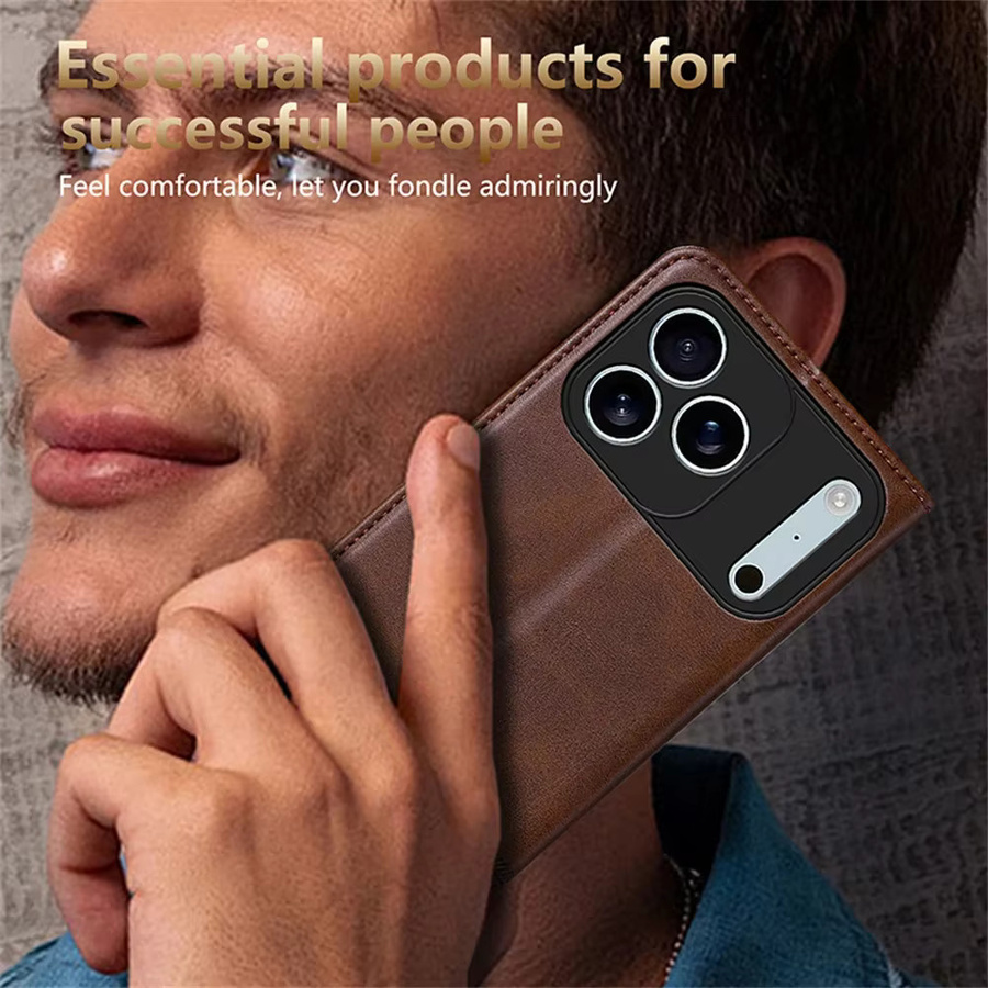 Magnetische Leder-Flip-Handyhülle mit Kartenhalter für iPhone Modelle in Rot und Braun - Bild 4