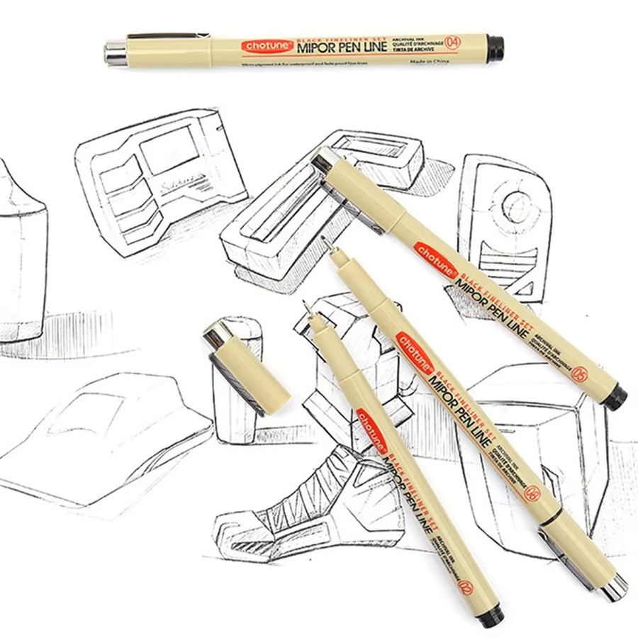 Wasserfeste Pigment-Fineliner-Stifte im 12er Set für Manga, Comic und Kalligraphie in Schwarz und Beige - Bild 2