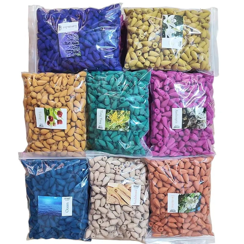 YXYMCF Natürliche Rauch-Rückfluss-Räucherkegel mit Sandelholz und Lavendel für Aromatherapie, 100 g (ca. 60 Stück) - Bild 4
