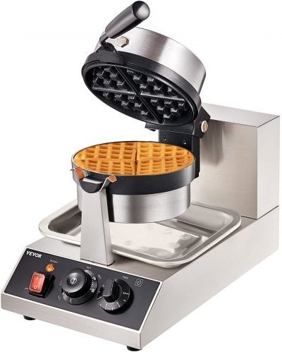 VEVOR Rundes Waffeleisen für Belgische Waffeln aus Edelstahl, 1300 W, Silber, B/T/H: 38,5 x 38,5 x 30,5 cm - Bild 1
