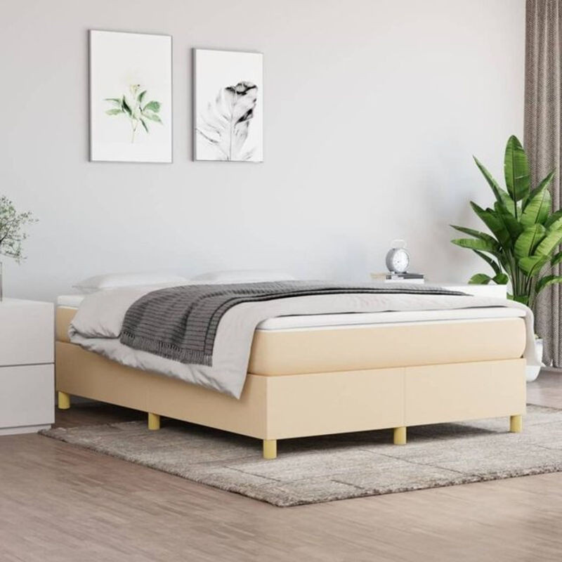 vidaxl Boxspringbett mit Matratze in Beige aus Stoff, B/T/H: 140 x 190 x 35 cm - Bild 1