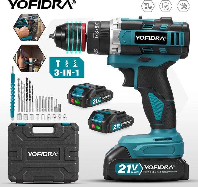 YOFIDRA Elektrischer Akku-Schlagbohrer 3-in-1 in Petrol mit 25+3 Drehmomentstufen für Makita 21V Akku - Bild 1