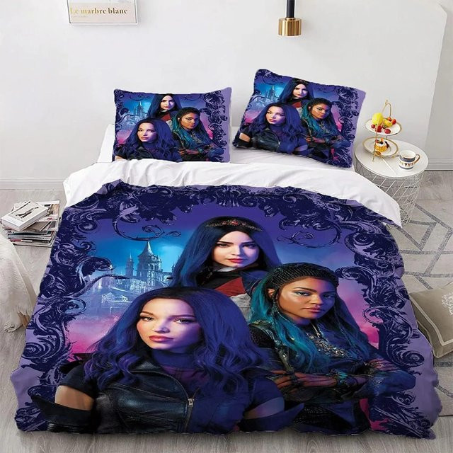 Descendants 3 Bettwäscheset von Jessica Chen mit 3D-Druck für Teenager und Kinder, Farbe Lila, Set bestehend aus Bettbezug und Kissenbezügen, B/H: 200 x 200 cm - Bild 1