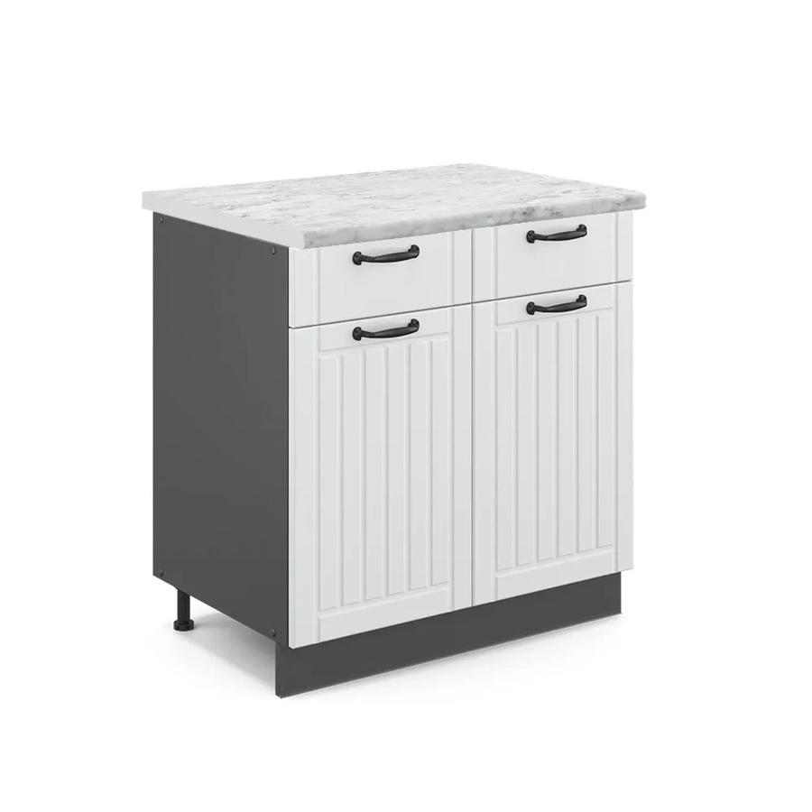Vicco Küchenunterschrank Fame-Line in Weiß und Anthrazit im Landhausstil mit Marmor-Optik, Breite: 80 cm - Bild 2
