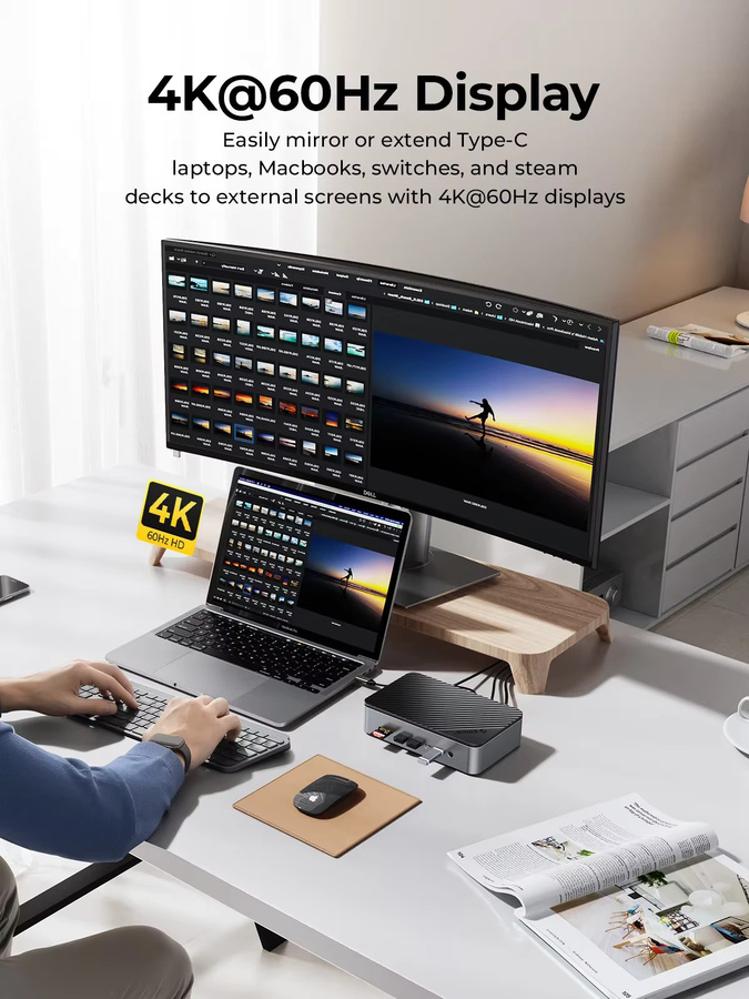 ORICO 10-in-1 Dockingstation in Grau mit Dual M.2 NVMe SSD-Gehäuse, 3,5-Zoll-Festplattengehäuse, HDMI 4K UHD und Ethernet/LAN für Steam Dock mit PD 100W Unterstützung - Bild 4