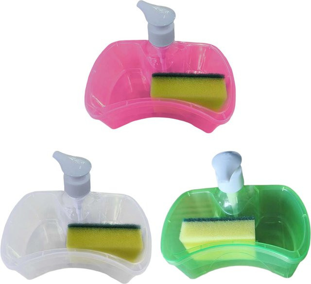 Kesoto 2-in-1 Seifenspender und Schwamm-Set in Transparent, B/T/H: 13,0 x 17,0 cm - Bild 1