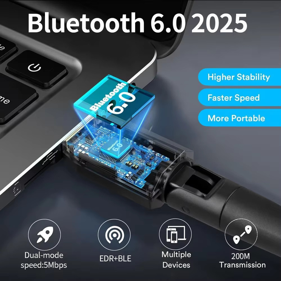 KEBIDUMEI Bluetooth 6.0 5.4 USB-Adapter Schwarz – Kabelloser Audio-Empfänger und Sender für PC und Tastatur - Bild 2