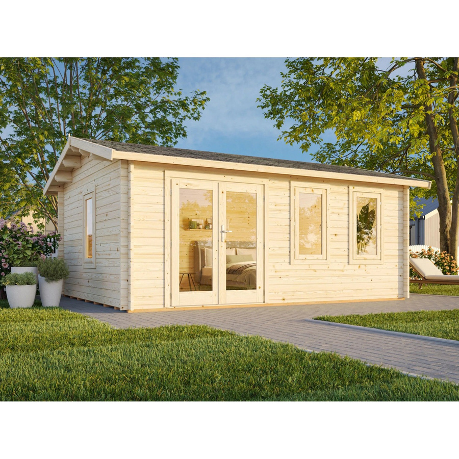 Palmako Iris Blockbohlenhaus aus Fichtenholz mit Satteldach in Braun, B: 510 cm, H: 262 cm, T: 390 cm - Bild 2