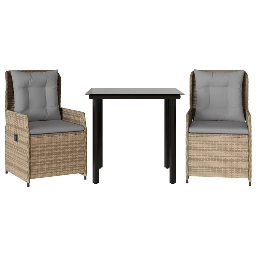 vidaXL 3-teilige Garten-Essgruppe aus Poly Rattan in Beige mit Kissen und Glastisch - Bild 2