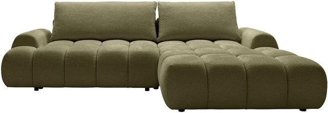 Vente-unique Schlafsofa Farneta in Grün mit L-Form und Polsterung aus Chenillegewebe, Breite: 280 cm - Bild 1