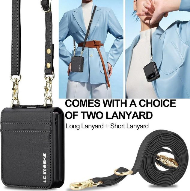 Lederbrieftasche mit Lanyard als Crossbody-Tasche und Kartenhülle für Samsung Galaxy Z Flip 3 4 5 6 7 in verschiedenen Farben - Bild 1