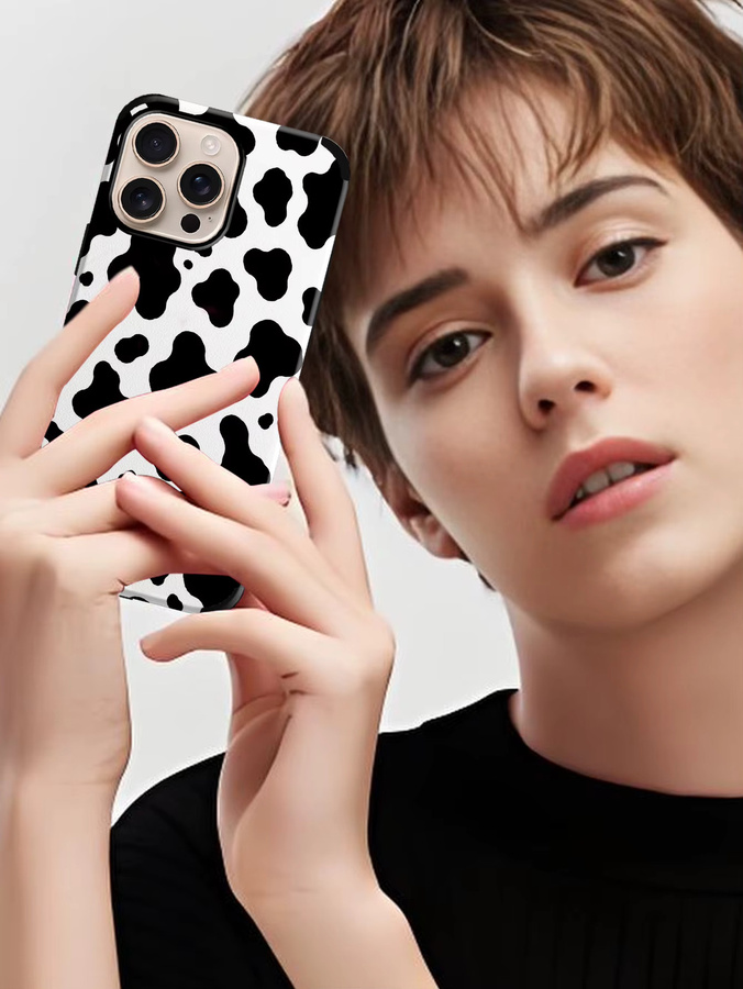 Stoßfeste Handyhülle in Kuhfell-Optik für iPhone 11 bis iPhone 18 Pro Max, weiß und mehrfarbig - Bild 3