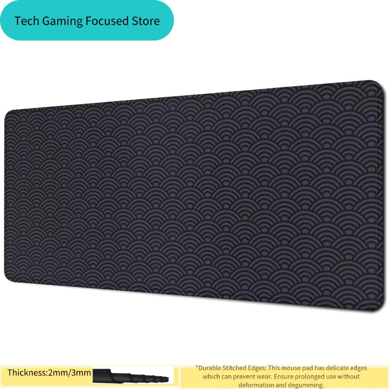 Monochrome Seigaiha Wave XXL Gaming-Mausunterlage mit genähten Kanten in Multicolour - Bild 3