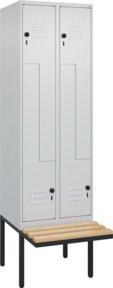 C+P Z-Spind Classic PLUS Sitzbank mit 4 Fächern, Buche-Hartholz und Sicherheits-Drehriegel, Grau, B: 212,0 cm, T: 60,0 cm, H: 81,5 cm - Bild 1