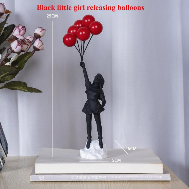 Banksy Fliegendes Ballonmädchen Figur Moderne Kunst Skulptur aus Harz als Tischdekoration - Bild 1