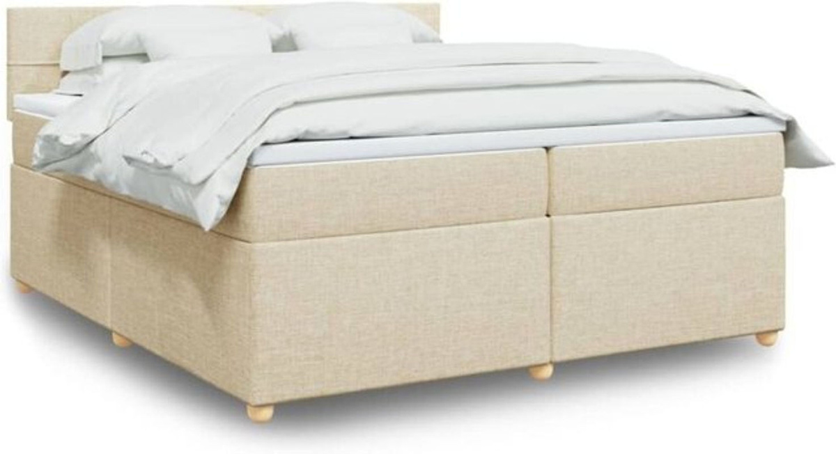 Vidaxl Boxspringbett mit Matratze in Beige und Weiß aus Stoff und Holzwerkstoff B/T/H: 200 x 200 x 100,5 cm - Bild 1