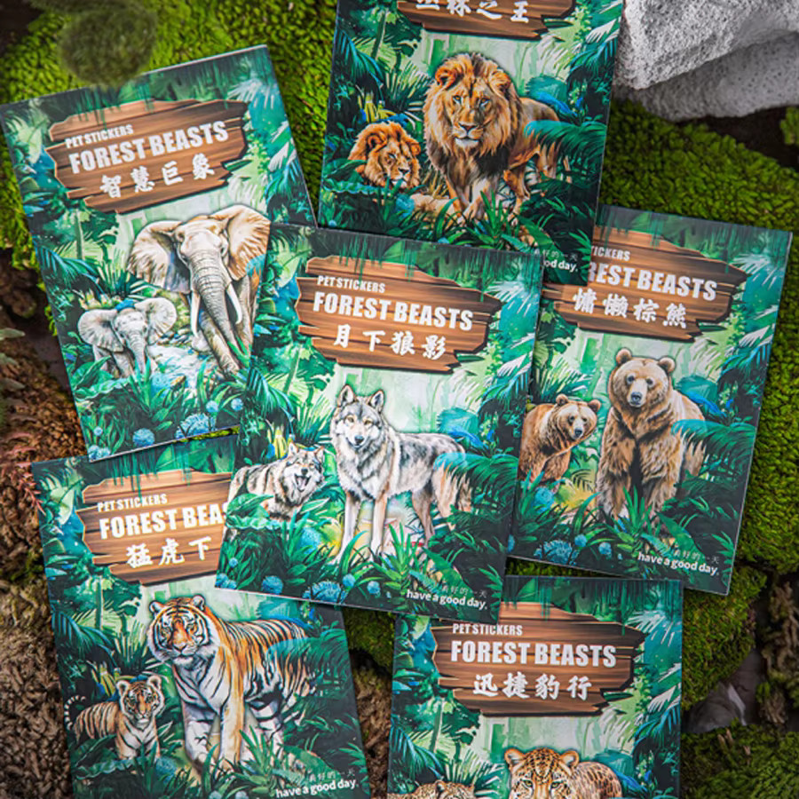Mr Paper Aquascape-Aufkleber Jungle Beasts Serie mit 15 Stück Waldtiere in Multicolour - Bild 1