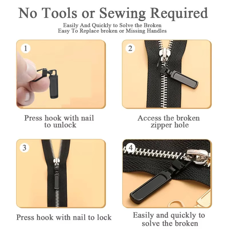 Zipper Slider Puller Reparatur Kit als Ersatz für gebrochene Reißverschlüsse an Reisetaschen und Koffern in verschiedenen Stückzahlen - Bild 3