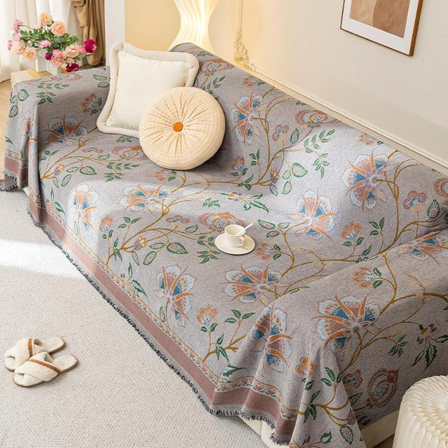 Super Six Sofatuch aus Chenille mit floralem Design, rutschfest und waschbar, Grau, B/T: 180 x 130 cm - Bild 1