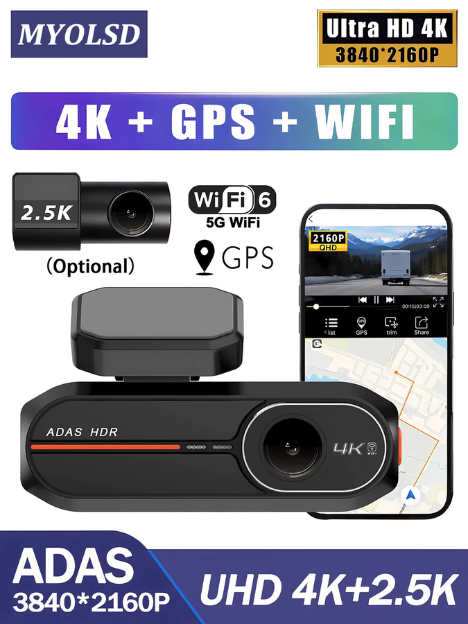 MYOLSD ADAS Dashcam mit 4K und 2.5K Dual-Objektiv, WLAN Auto-DVR Mini-Fahrtenschreiber mit 24-Stunden-Überwachung und Nachtsicht, Schwarz - Bild 7