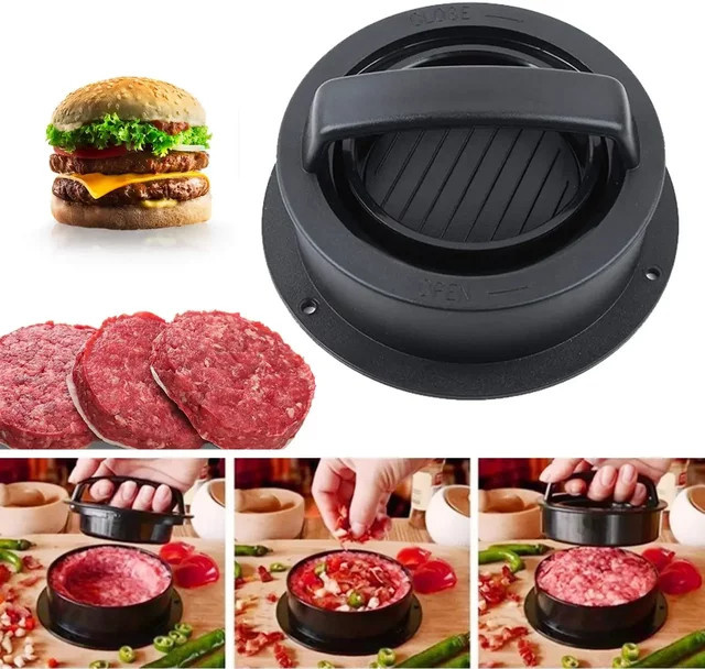 Runde Burger Presse aus Kunststoff in Schwarz für DIY Hamburger und Fleisch-Patties - Bild 1