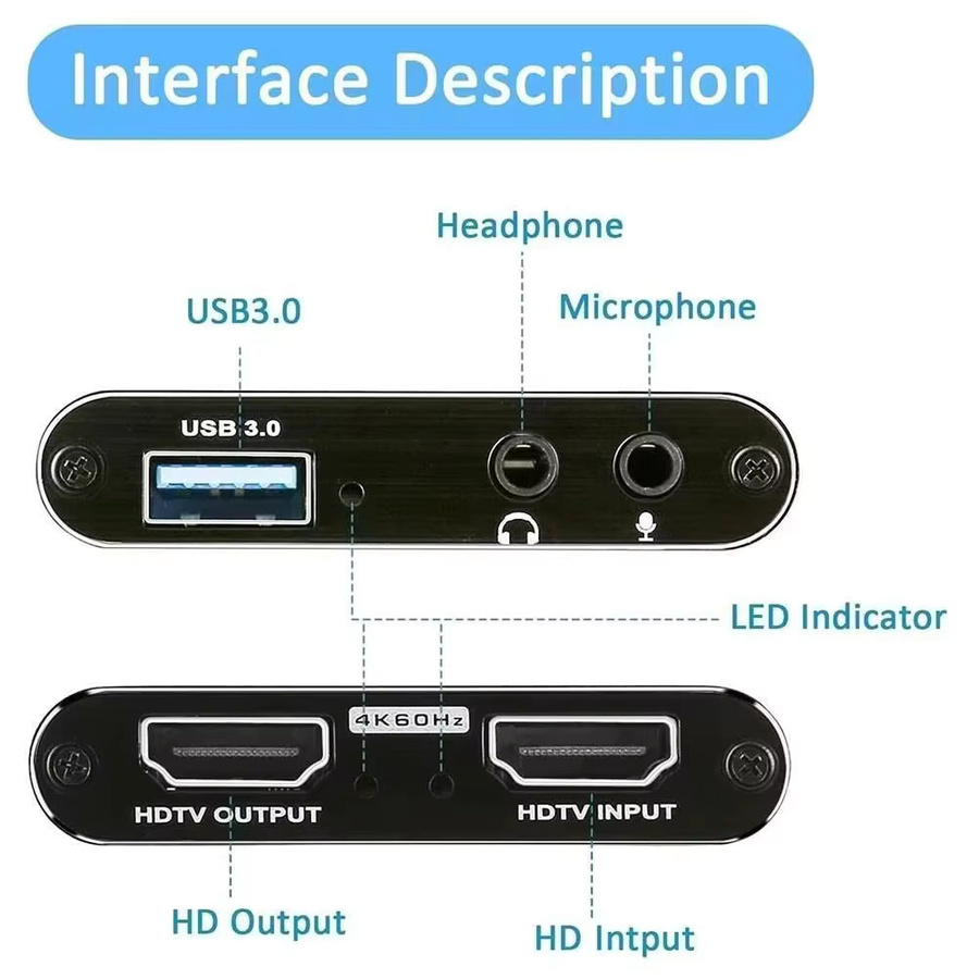 USB 3.0 Videoaufnahmekarte für 4K HDMI und 1080P 60FPS Live-Streaming in Schwarz - Bild 4