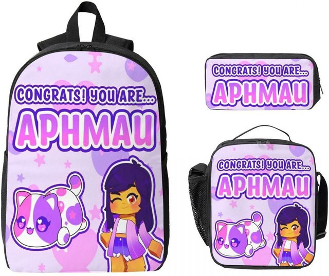 APHMAU Katzen Zubehör Rucksack Set für Kinder in Purple mit Federmäppchen und Brotdose, 3-teilig - Bild 1