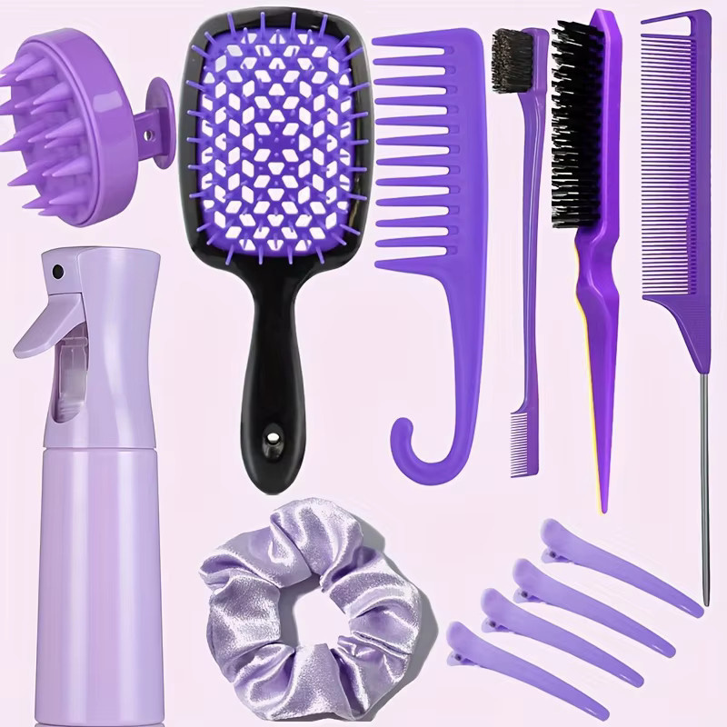 WANMEI Haarkamm-Styling-Set mit Schwanzkamm, Kantenbürste, Shampoo-Bürste, Gießkanne, Haarnadel, Haarband - Bild 2