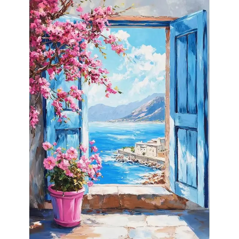 GATYZTORY Malen nach Zahlen für Erwachsene mit floralem Fenster-Motiv, Acryl-Malset auf Leinwand in Mehrfarbig - Bild 3