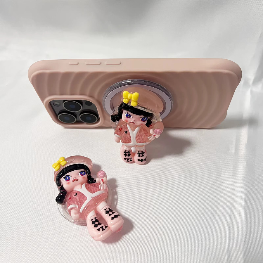 3D Griptok Handyhalterung für iPhone 17 Pro Max und 16 Pro Max in Rosa und Schwarz mit niedlichem Puppen-Design - Bild 2