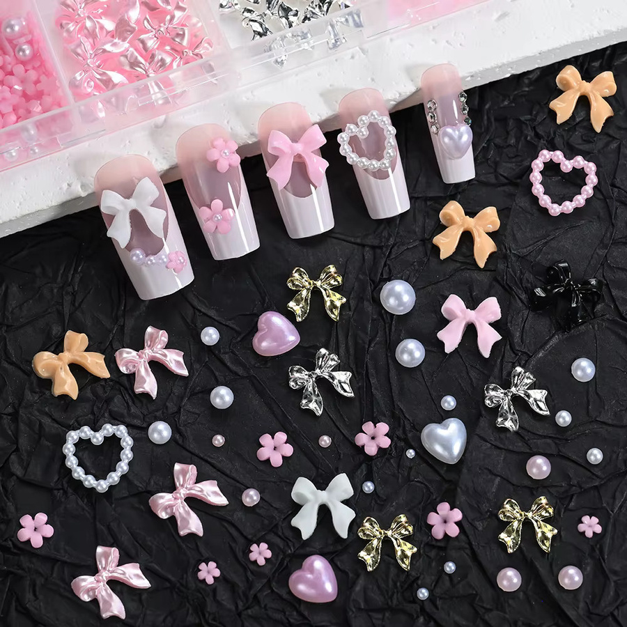 MAFANAILS Nail Art Charms, 3D Blume und Schleife, Perlen-Optik, Glänzend - Bild 4