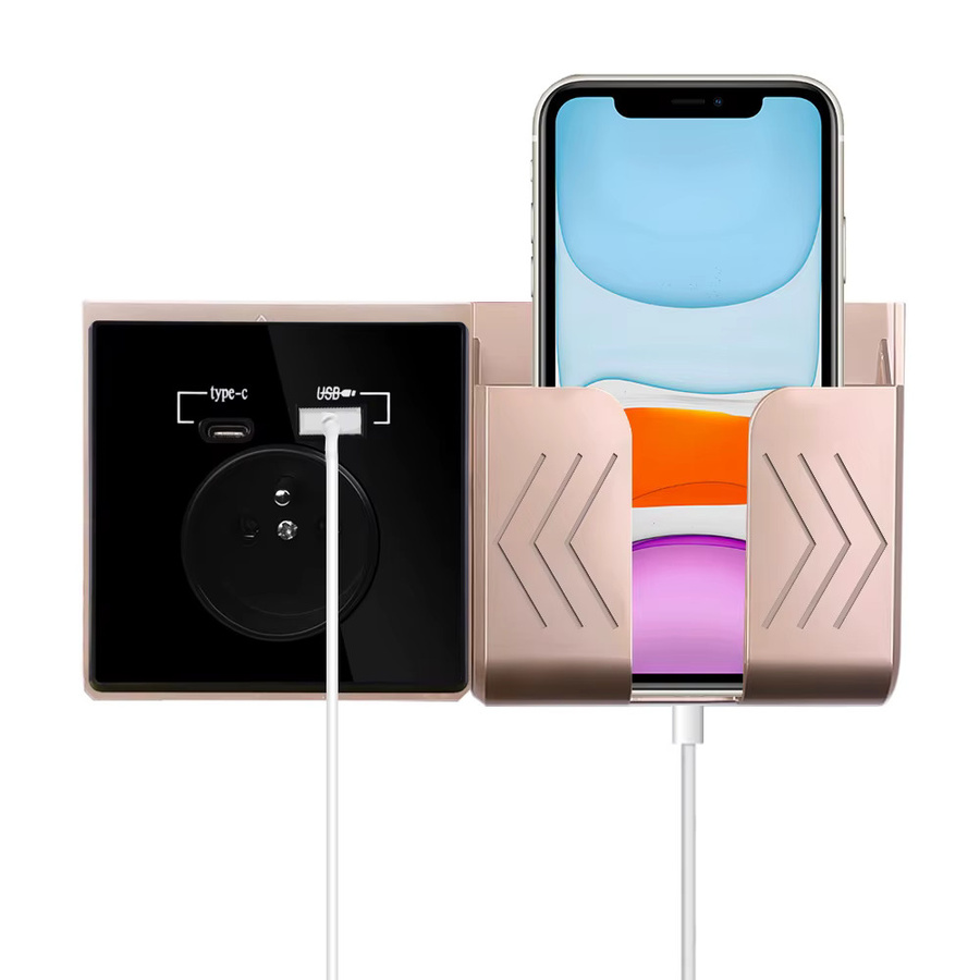 Wallpad Handyhalterung und Wandregal in Gold mit USB-C Steckdose für EU und UK Standard - Bild 1