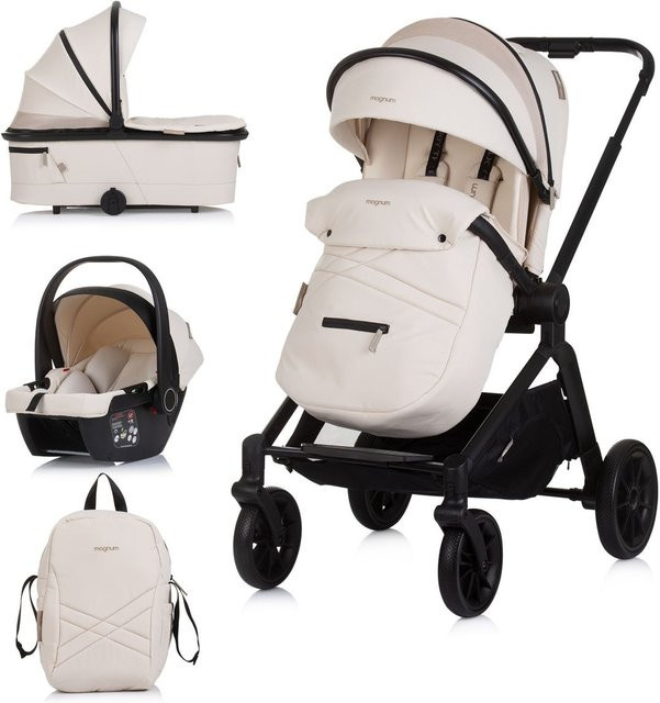 Chipolino Kombikinderwagen Magnum 3 in 1 mit Babywanne, Sportsitz, Babyschale i-Size und Wickeltasche in Beige - Bild 1