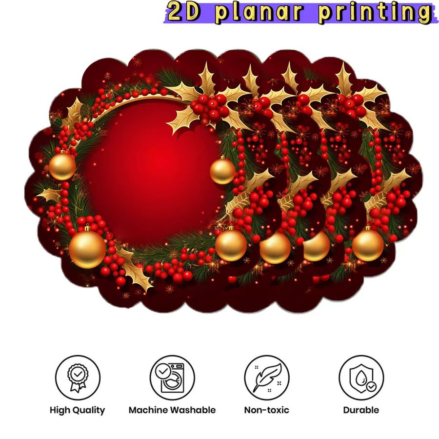 VIKAMA 4-teiliges Weihnachts-Tischset mit gewelltem Rand und Weihnachtskugeln in Rot - Bild 2