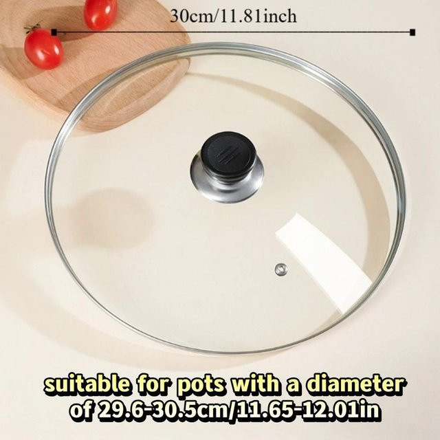 Bush Culture Universeller vertikaler Pfannendeckel aus gehärtetem Glas in Transparent mit Edelstahlrand, Durchmesser: 30 cm - Bild 1