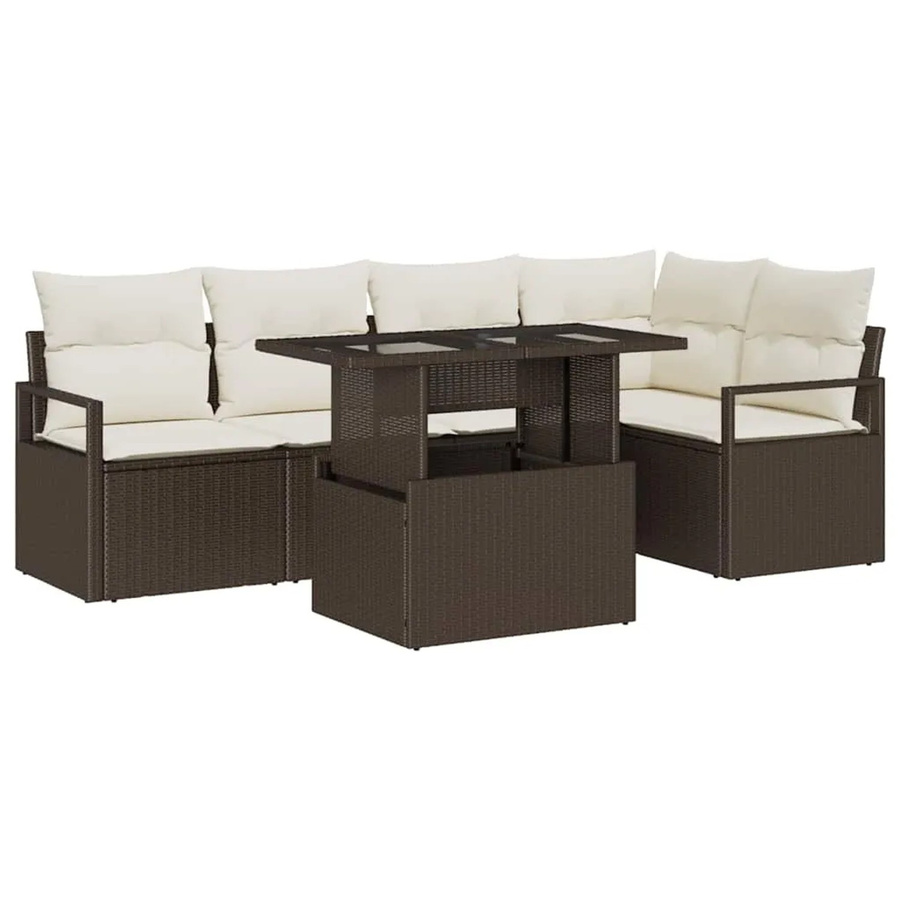 vidaXL Garten-Sofa-Set aus Poly Rattan in Braun mit 6 Teilen und integriertem Speicher - Bild 2